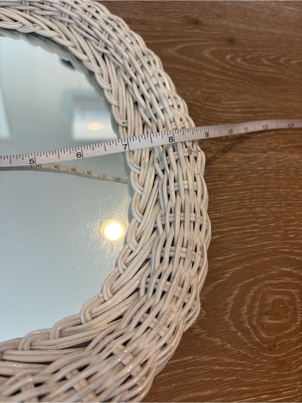 Small White Wicker Oval Wall Mirror - Home Wall Decor - Picture 4 of 5